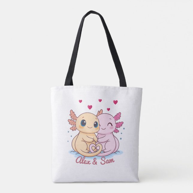 Personalized Axolotl Valentine Tote Bag with Names (Rückseite)