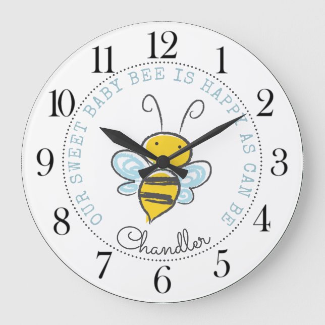Personalized Baby Bee Nursery Große Wanduhr (Vorderseite)