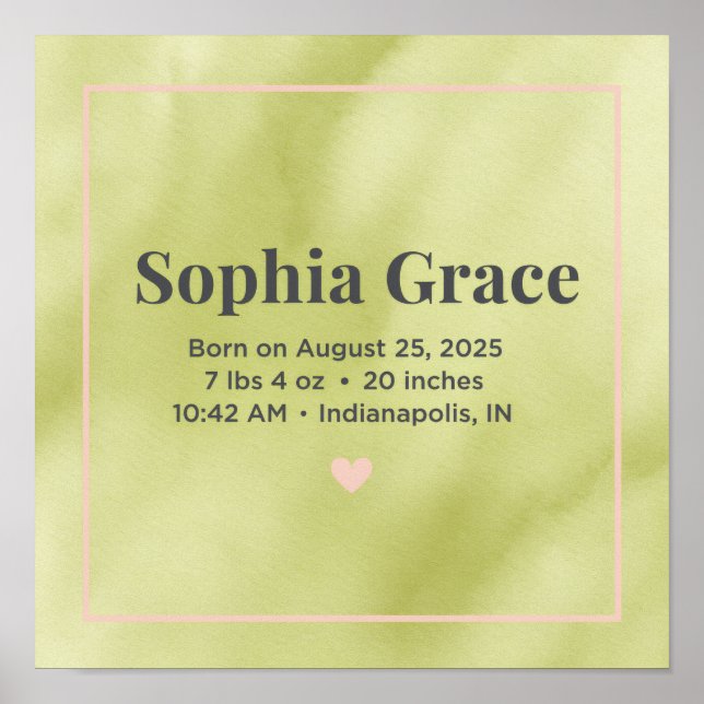 Personalized Baby Birth Announcement Print Poster (Vorne)