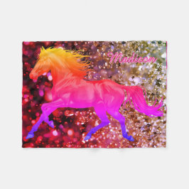 Personalized Baby Blanket With a Rainbow Horse Fleecedecke