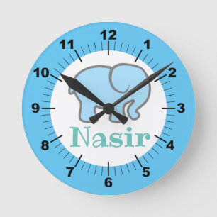 Personalized Baby Blue Elephant Runde Wanduhr