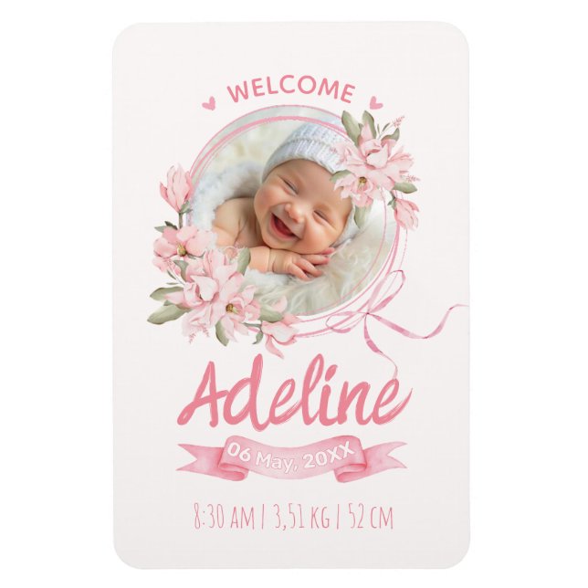 personalized baby blue floral Birth announcements Magnet (Vertikal)