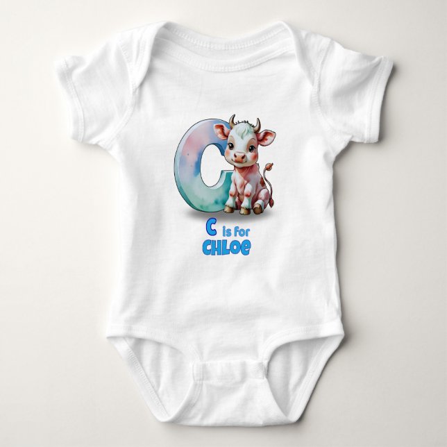 Personalized Baby Bodysuit – C is for Cow Strampler (Vorderseite)