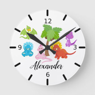 Personalized Baby Dinosaur & Friends Runde Wanduhr