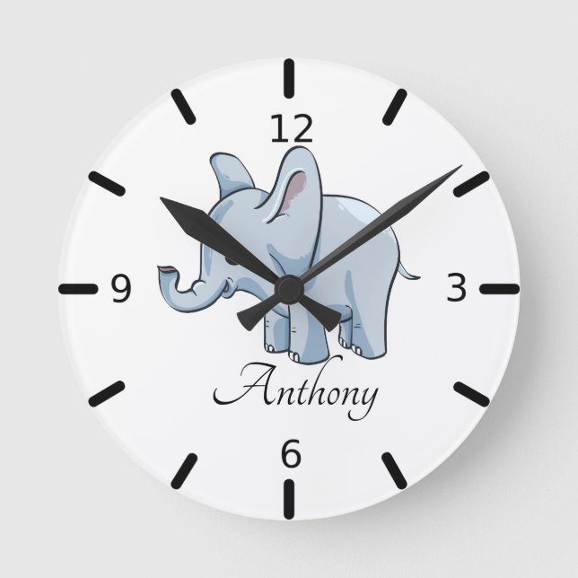 Personalized Baby Elephant Runde Wanduhr (Vorderseite)