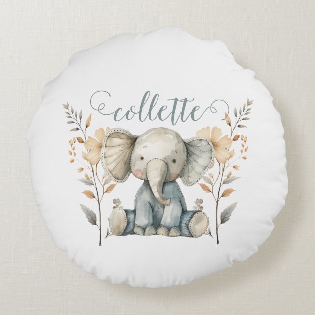 Personalized Baby Elephant Rundes Kissen (Rückseite)