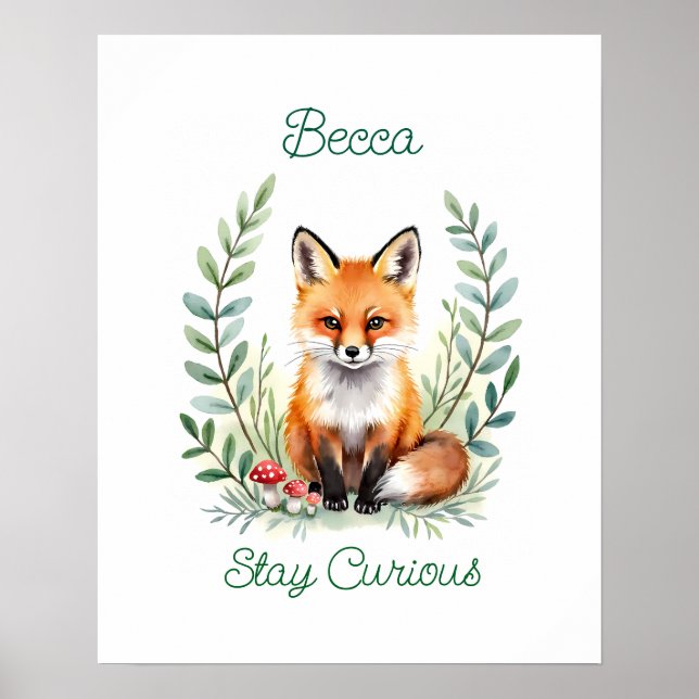 Personalized Baby Fox Watercolor Woodland Nursery  Poster (Vorne)