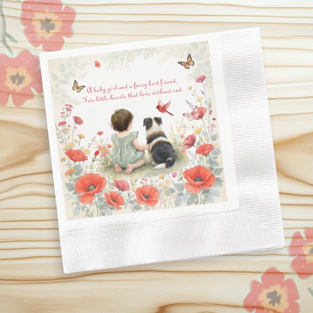 Personalized Baby Girl and her Puppy Baby Shower  Serviette (Von Creator hochgeladen)