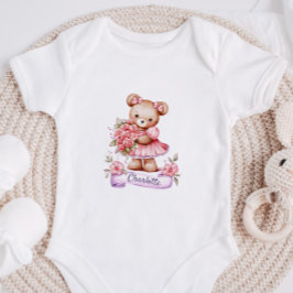 Personalized baby Girl Bodysuit With A Teddy Bear Strampler