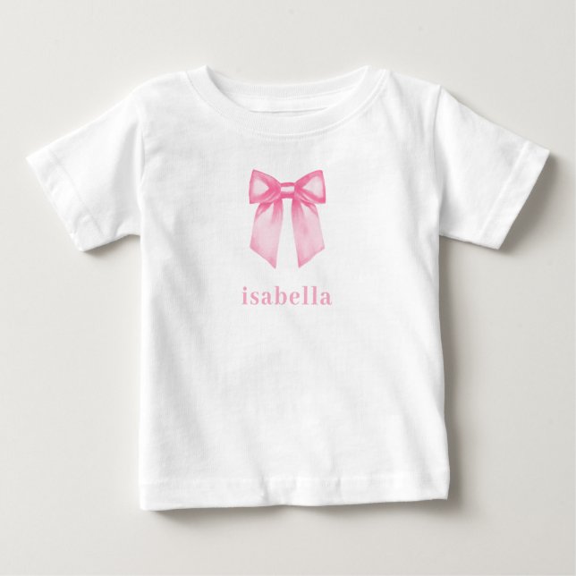 Personalized Baby Girl Pink Bow Name T-shirt (Vorderseite)