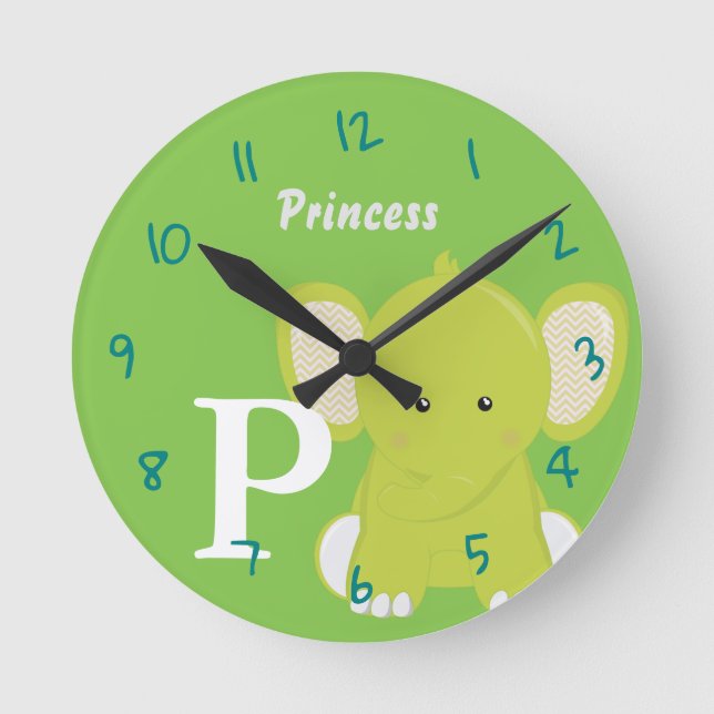 Personalized Baby Green Round Clock Runde Wanduhr (Vorderseite)