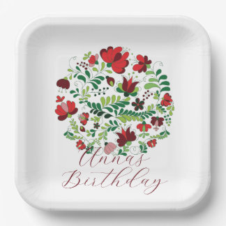 Personalized Baby Name Floral Party Plates Pappteller