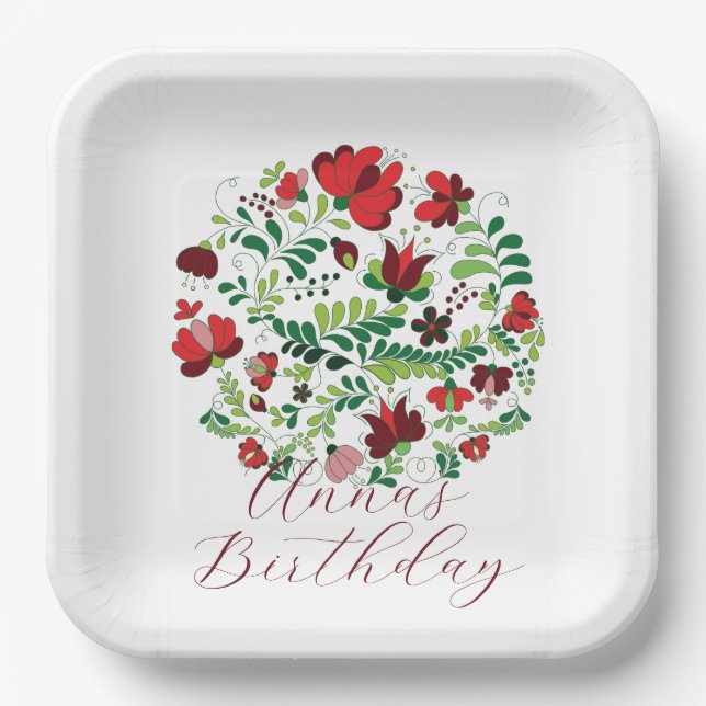 Personalized Baby Name Floral Party Plates Pappteller (Vorderseite)
