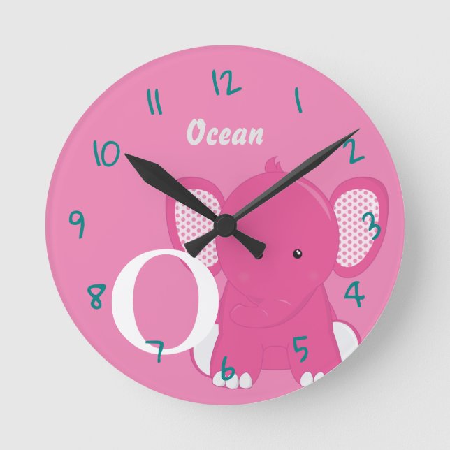 Personalized Baby Pink Round Clock Runde Wanduhr (Vorderseite)