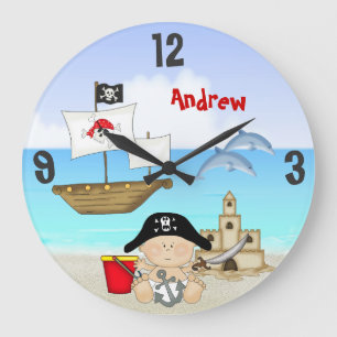 Personalized Baby Pirate Beach Wall Clock Große Wanduhr