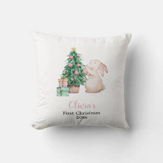 Personalized Baby’s First Christmas rabbit theme Kissen