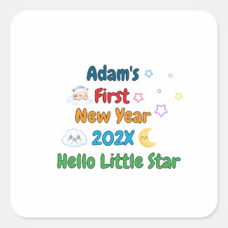 Personalized Baby’s First New Year – Cute Design P Quadratischer Aufkleber