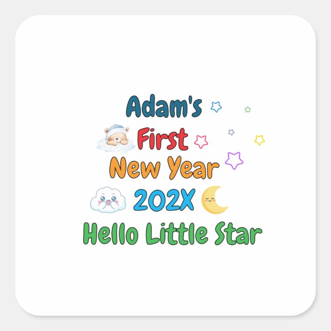 Personalized Baby’s First New Year – Cute Design P Quadratischer Aufkleber (Vorderseite)