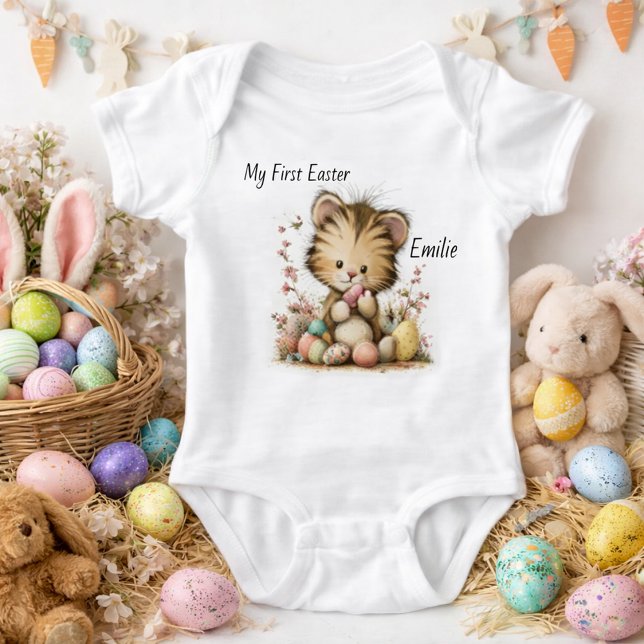 Personalized Baby Tiger Easter Illustration Strampler (Von Creator hochgeladen)
