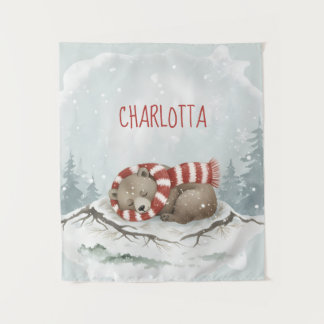 Personalized Baby Wall Art, Sleeping Bear Nursery  Wandteppich