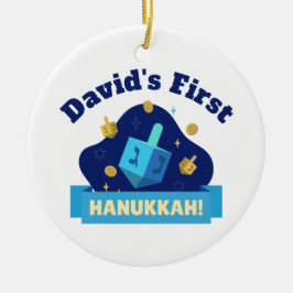 Personalized “Baby's First Hanukkah” with Dreidel Keramik Ornament