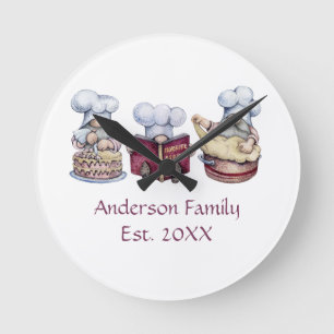 Personalized Baking Gnomes Gift for Couple Runde Wanduhr