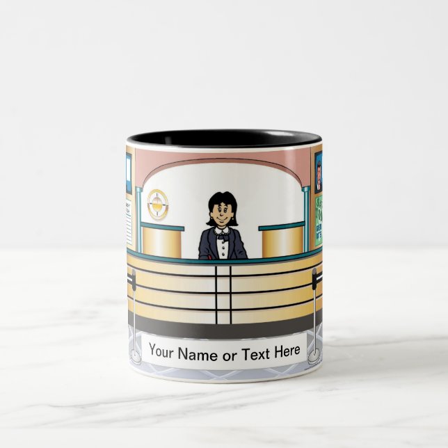 Personalized Bank Teller - Female Cartoon Zweifarbige Tasse (Mittel)