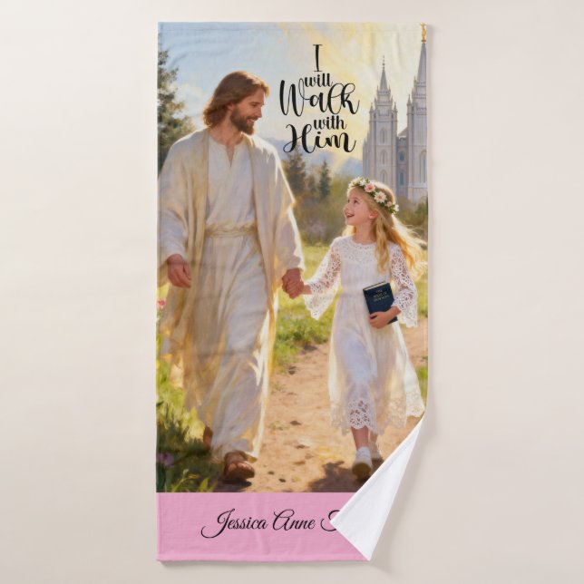 Personalized Baptism Bath Towel-Walk With Him Badehandtuch (Badehandtuch)