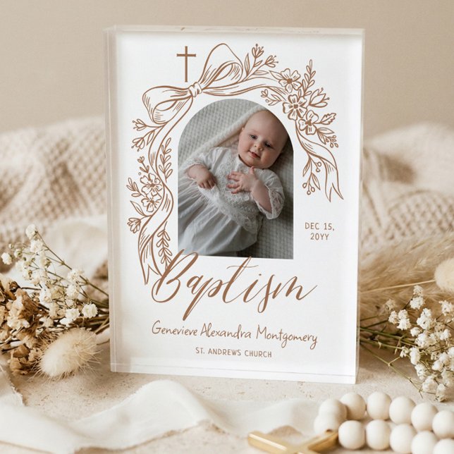 Personalized Baptism Keepsake Floral Baby Gift Fotoblock (Personalized Baptism Keepsake Floral Baby Gift Photo Block)