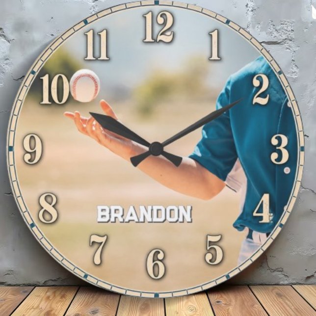 Personalized Baseball Pitcher Custom Name Große Wanduhr (Von Creator hochgeladen)