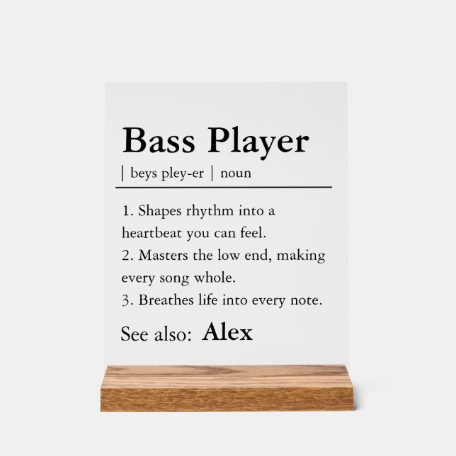 Personalized Bass Player Definition Acrylschild (Vorderseite)