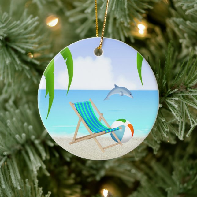 Personalized Beach Fun Dolphin Holiday Christmas Keramik Ornament (Baum)