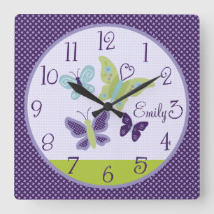 Personalized Beautiful Butterflies Nursery Clock Quadratische Wanduhr