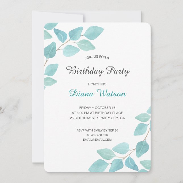 Personalized Beautiful Eucalyptus Greenery Einladung (Vorderseite)