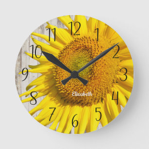 Personalized Beautiful Sunflower  Runde Wanduhr