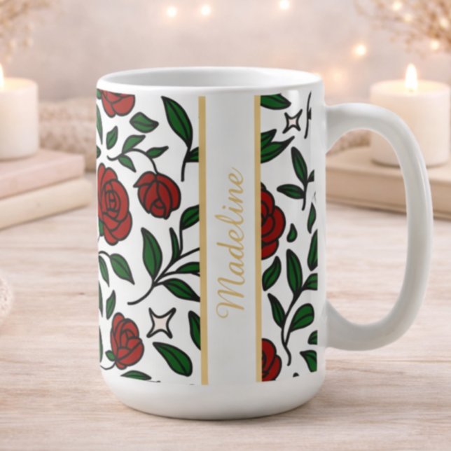 Personalized Beauty and Beast Garden Rose Name Red Kaffeetasse (Von Creator hochgeladen)