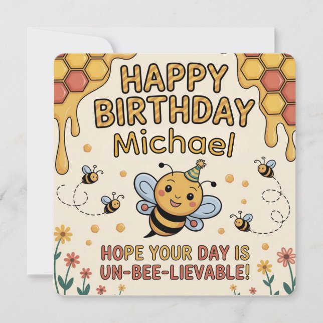 Personalized Bee Birthday Card - Honeycomb Theme Einladung (Vorderseite)