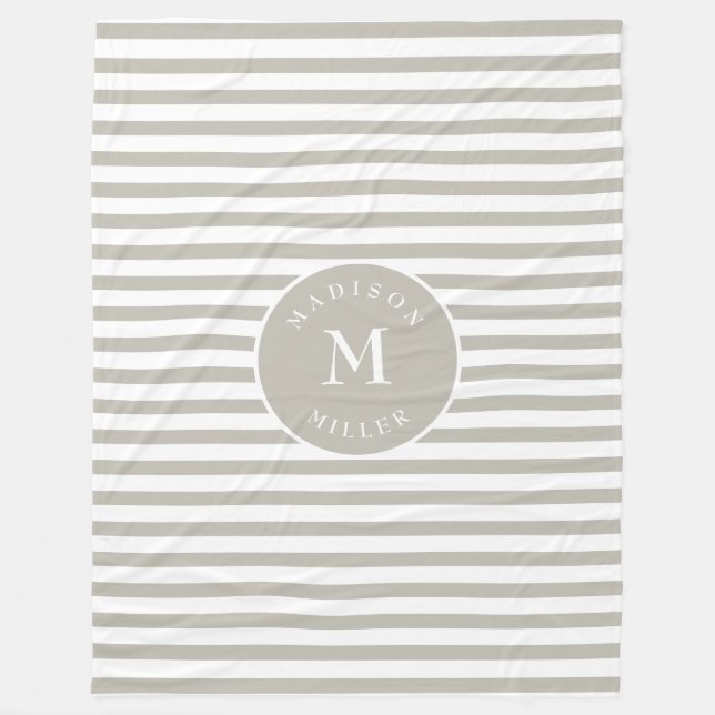 Personalized Beige Striped Baby Blanket – Neutral Fleecedecke (Vorderseite)