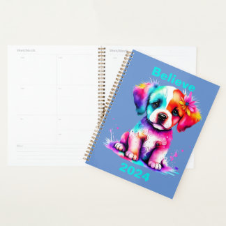 Personalized “Believe” 2024 Planner, Puppy Planer