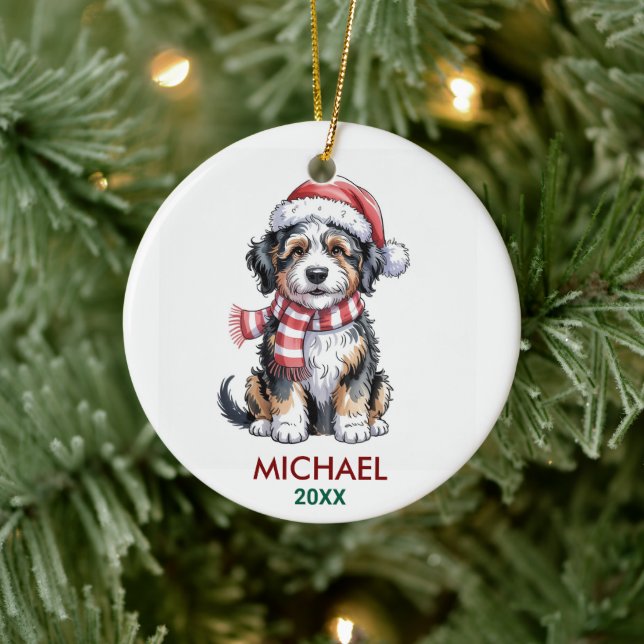 Personalized Bernedoodle Dog Christmas Keramik Ornament (Baum)
