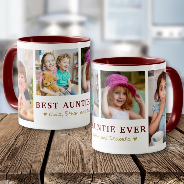 Personalized Best Auntie Ever 4 Photo Maroon Gold Tasse (Von Creator hochgeladen)