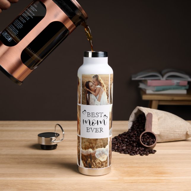 Personalized Best Mom Ever 8-Photo Collage Elegant Trinkflasche (Kaffee)