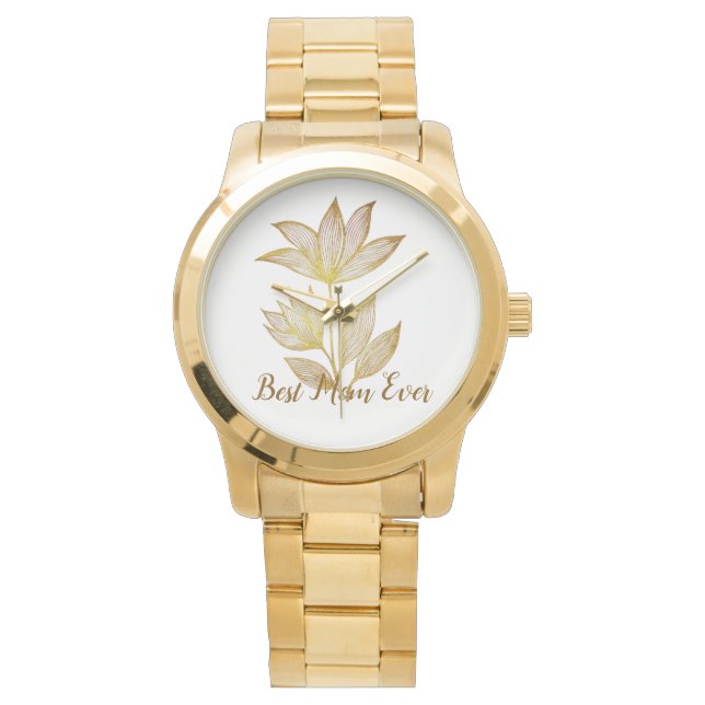 Personalized Best Mom Ever Golden Floral Armbanduhr (Vorderseite)
