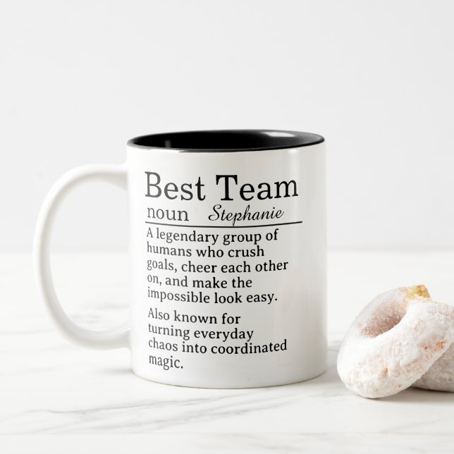 Personalized Best Team Definition Zweifarbige Tasse (Mit Donut)