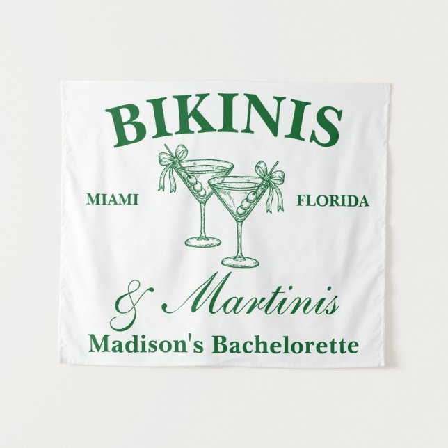 Personalized Bikinis & Martinis Bachelorette Party Wandteppich (Vorderseite (Horizontal))