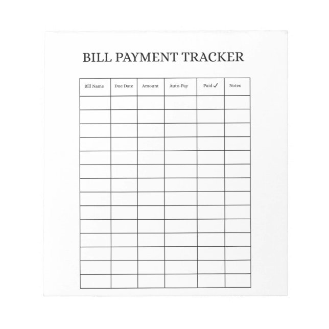 Personalized Bill Payment Tracker Notepad Notizblock (Vorderseite)
