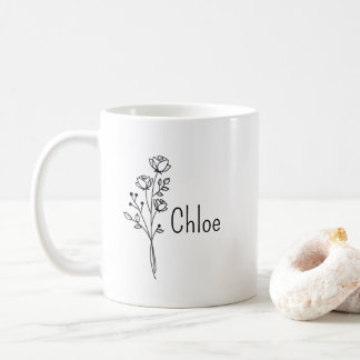 Personalized Birth Flower Ceramic Mug, Custom name Kaffeetasse