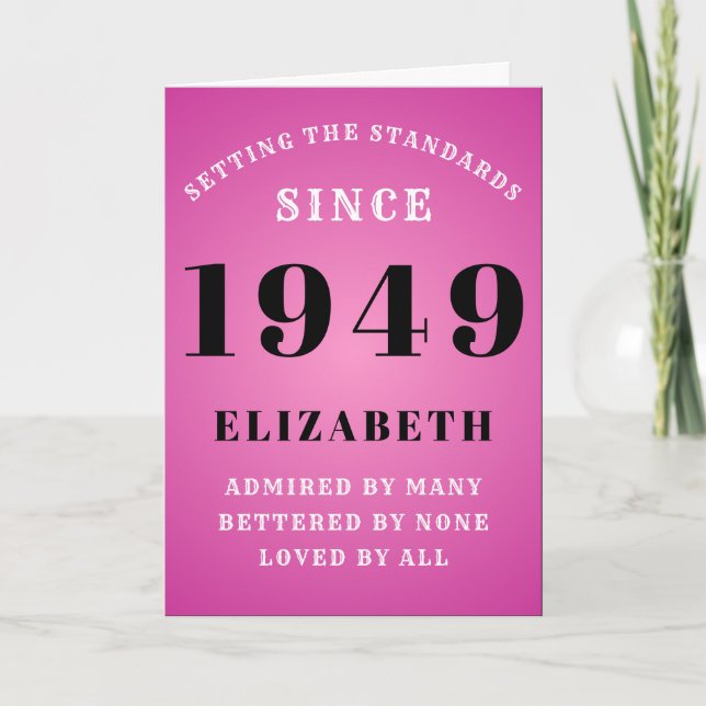 Personalized Birthday 1949 Add Your Name Pink Cute Karte (Vorderseite)