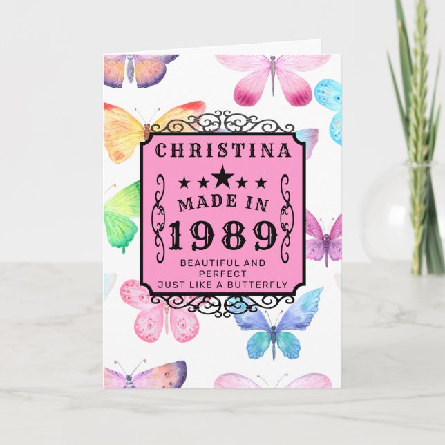 Personalized Birthday 1989 Butterfly Add Your Name Karte (Vorderseite)