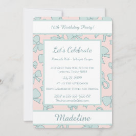 Personalized Birthday Blue Bow Sweet Invitation Einladung